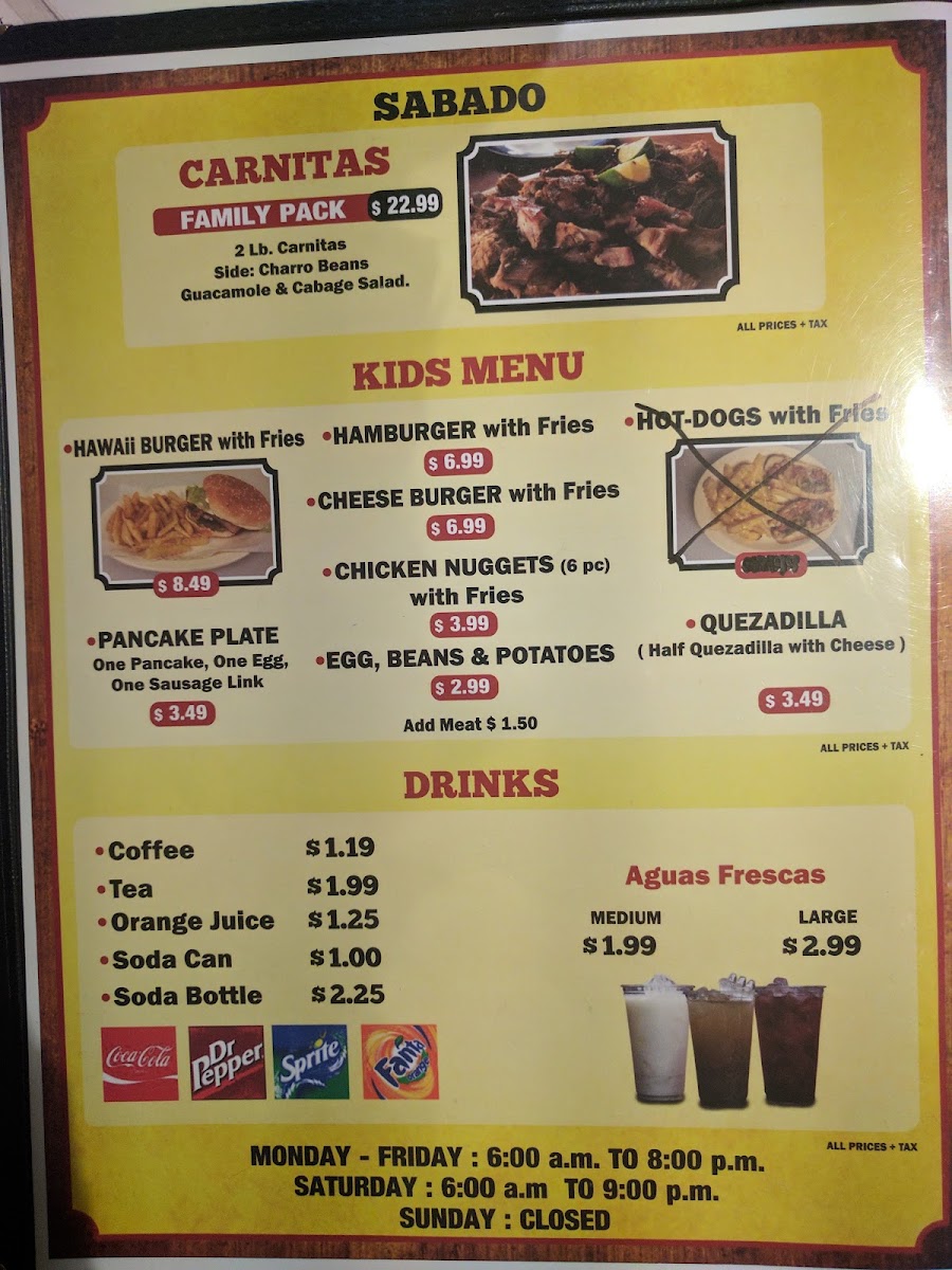 El Camino Real Restaurant menu board