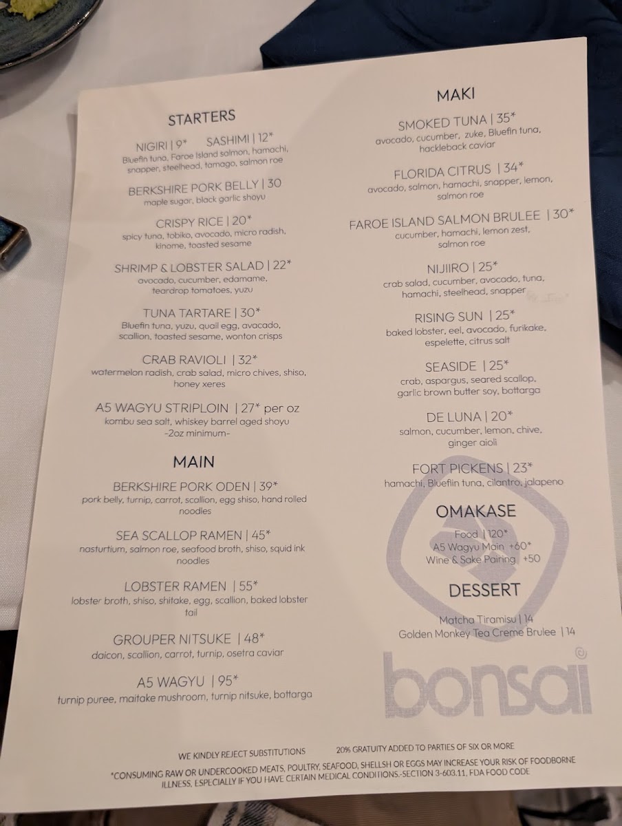 Bonsai menu board