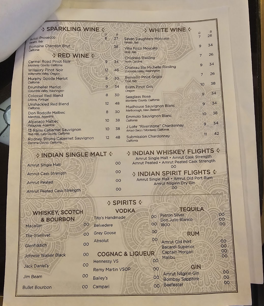 Taaza Indian Bistro Clemmons menu board