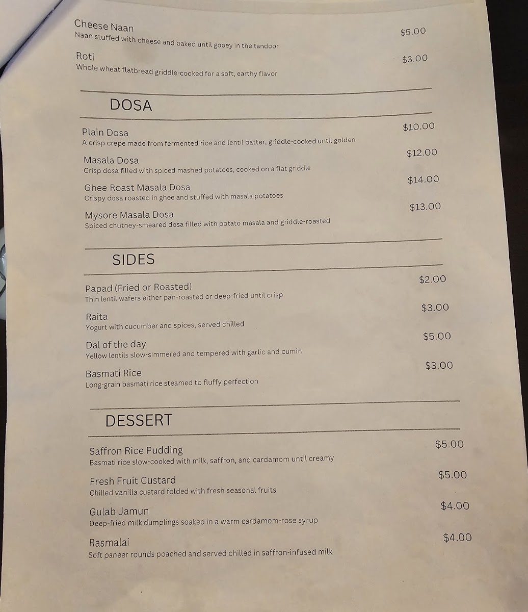 Taaza Indian Bistro Clemmons menu board