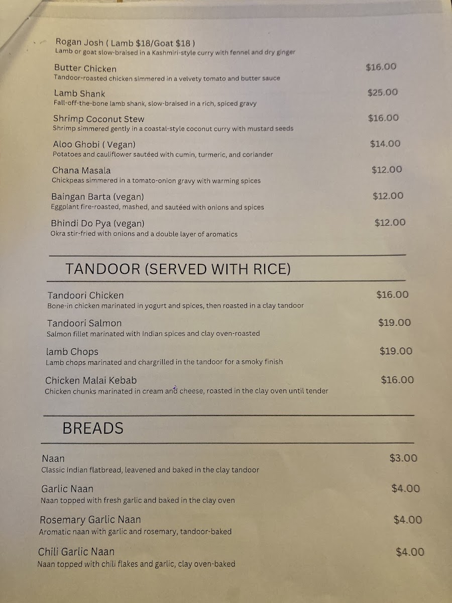 Taaza Indian Bistro Clemmons menu board