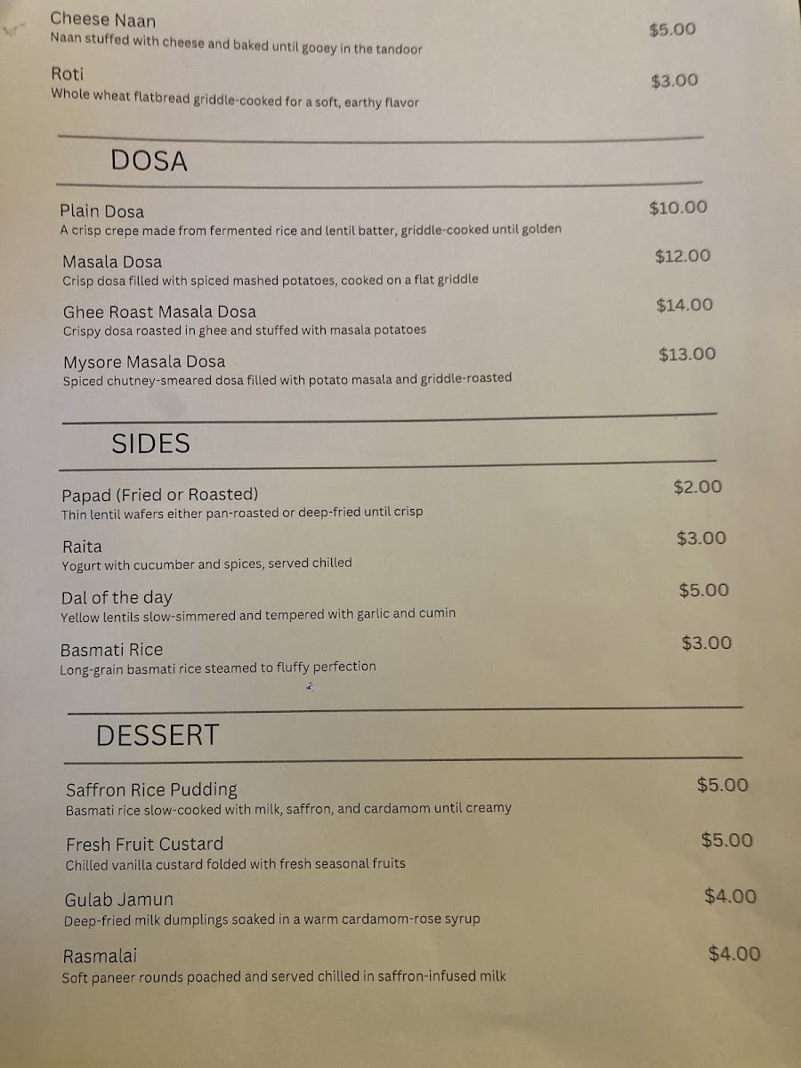 Taaza Indian Bistro Clemmons menu board