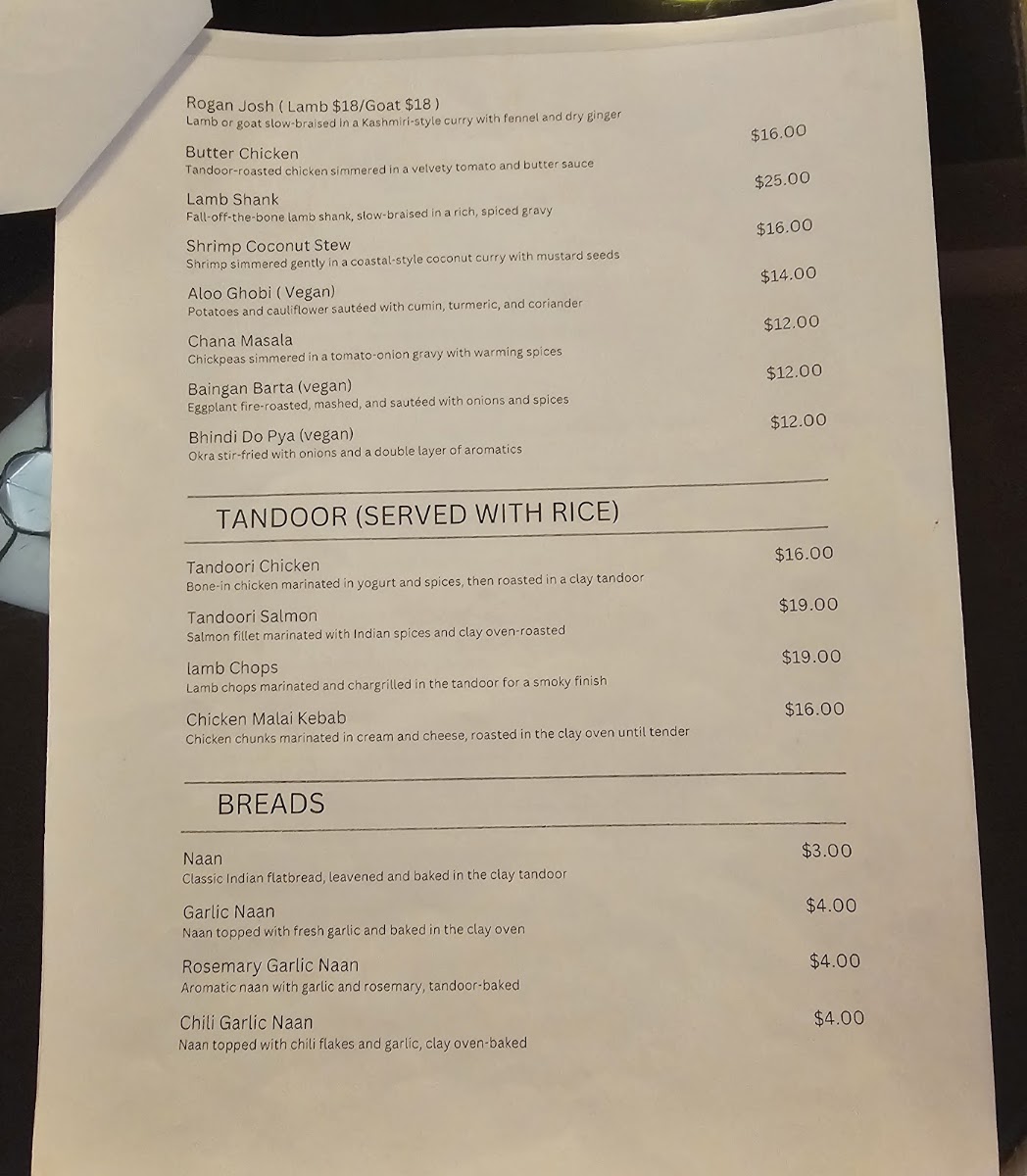Taaza Indian Bistro Clemmons menu board