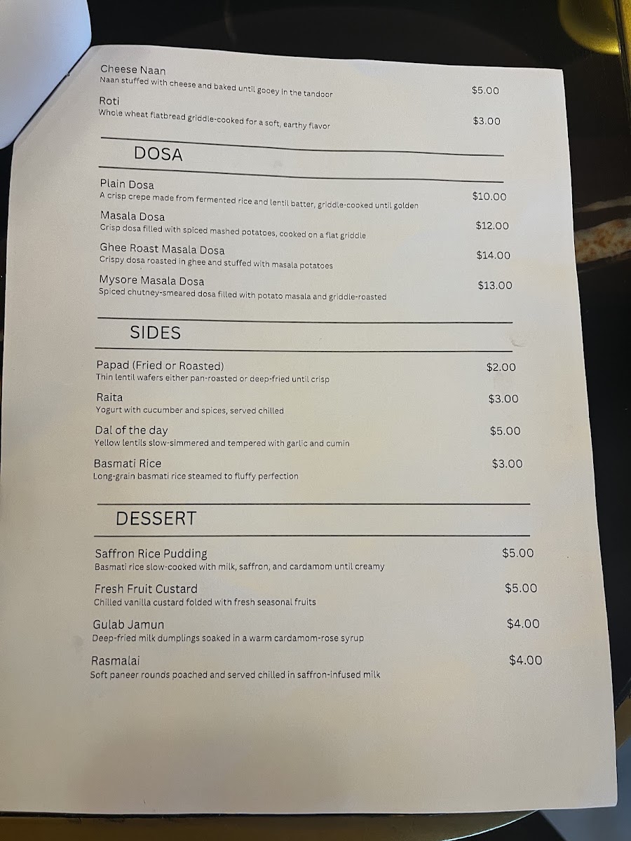 Taaza Indian Bistro Clemmons menu board