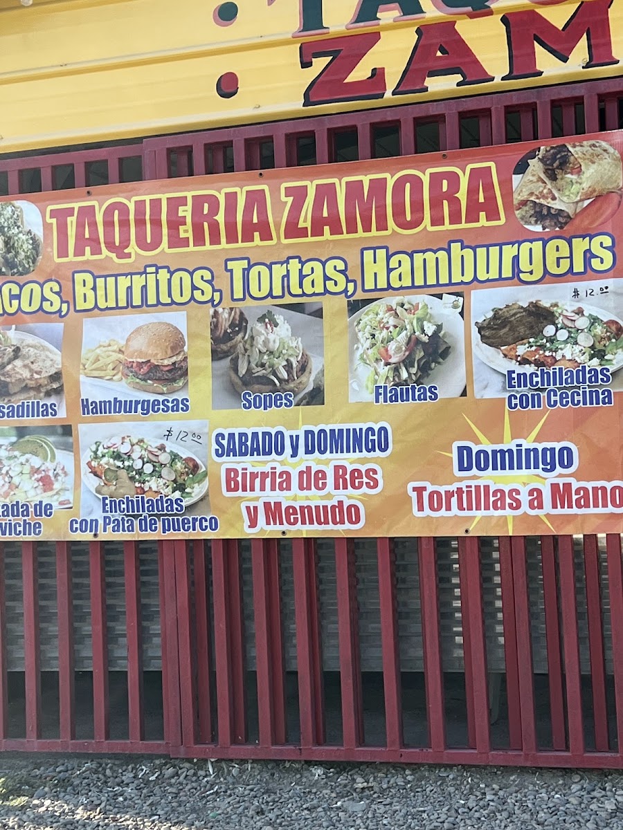 Taqueria Zamora menu board