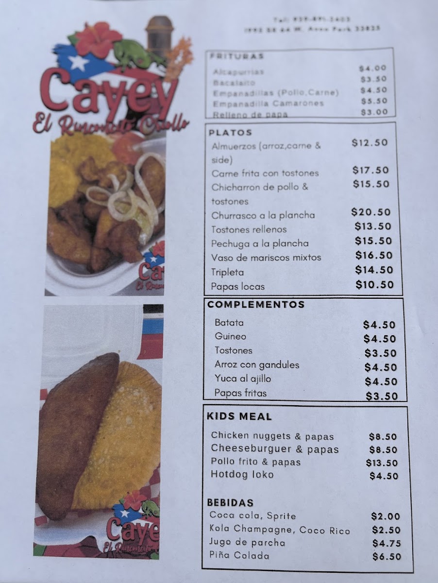 Cayey el rinconcito criollo menu board