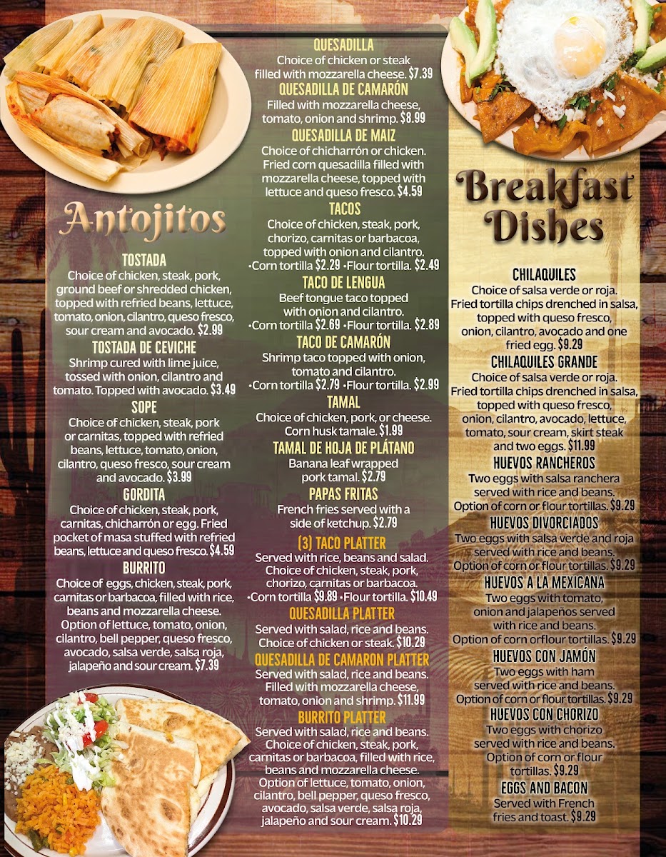 La Malquerida Restaurant & Tienda Avon Park menu board