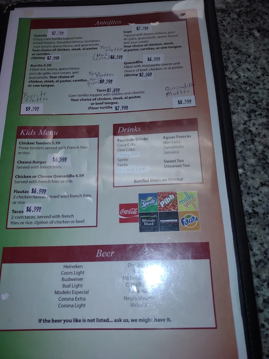 La Malquerida Restaurant & Tienda Avon Park menu board