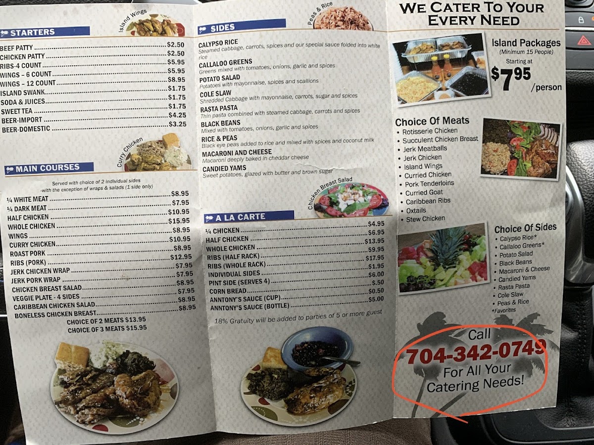 Anntony's Caribbean Cafe menu board