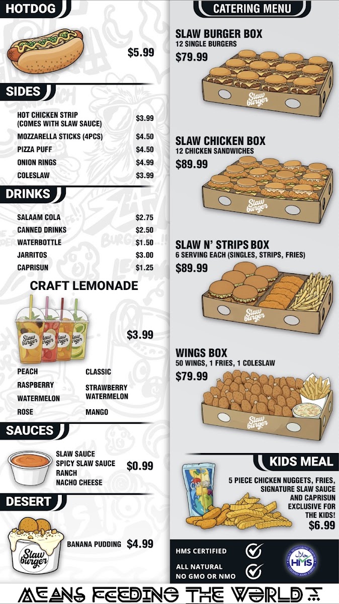 Slaw Burger Palatine menu board