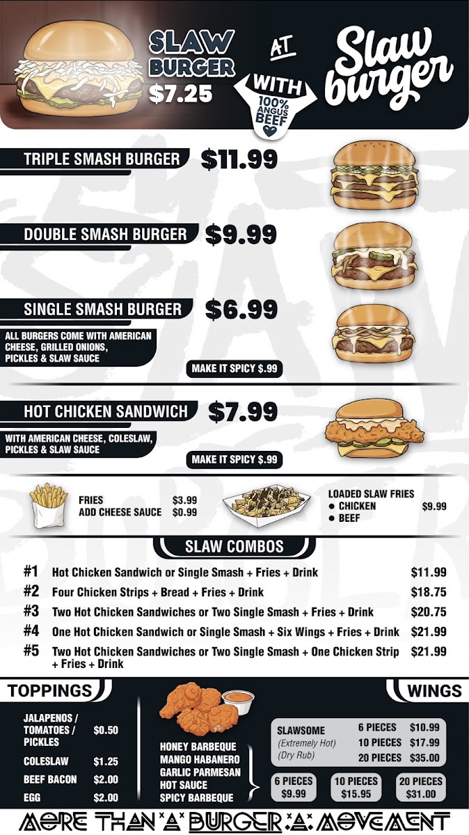 Slaw Burger Palatine menu board