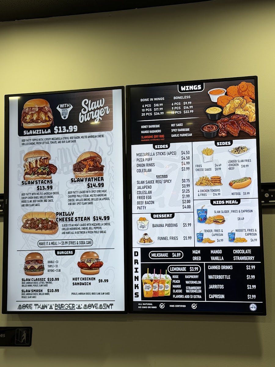 Slaw Burger Palatine menu board