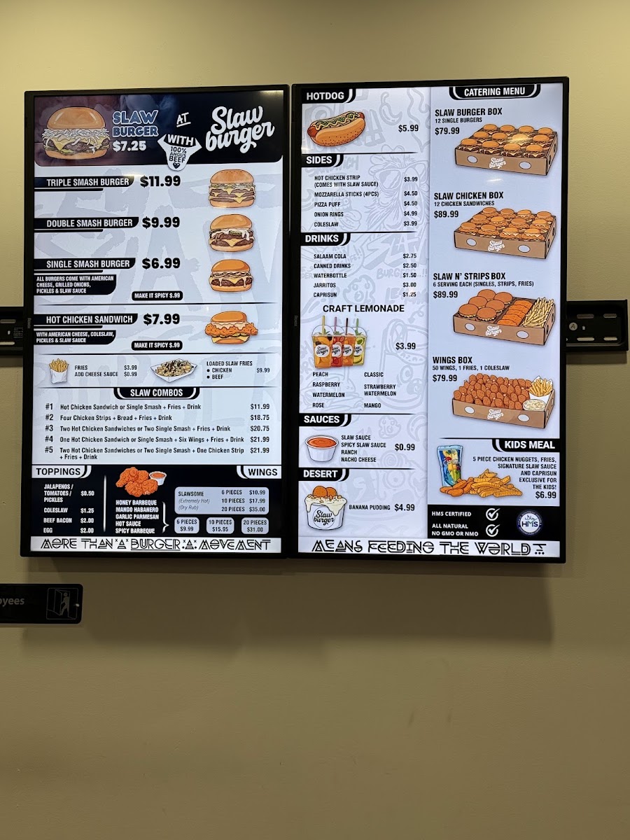Slaw Burger Palatine menu board