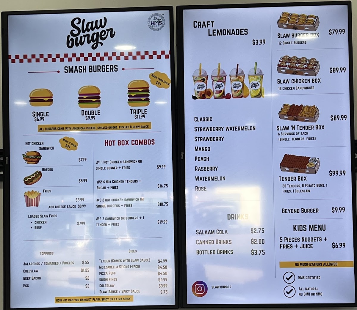 Slaw Burger Palatine menu board