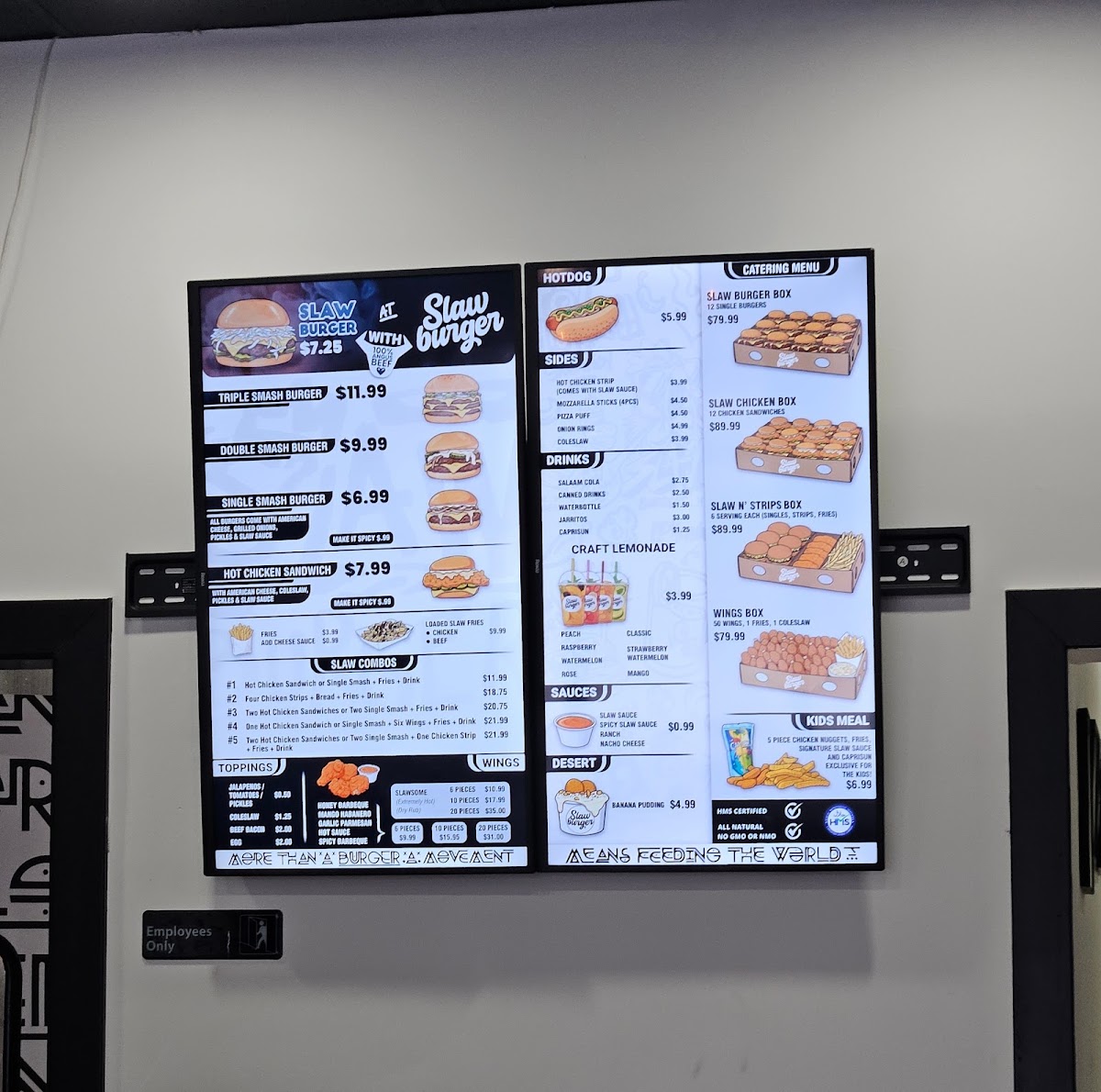 Slaw Burger Palatine menu board