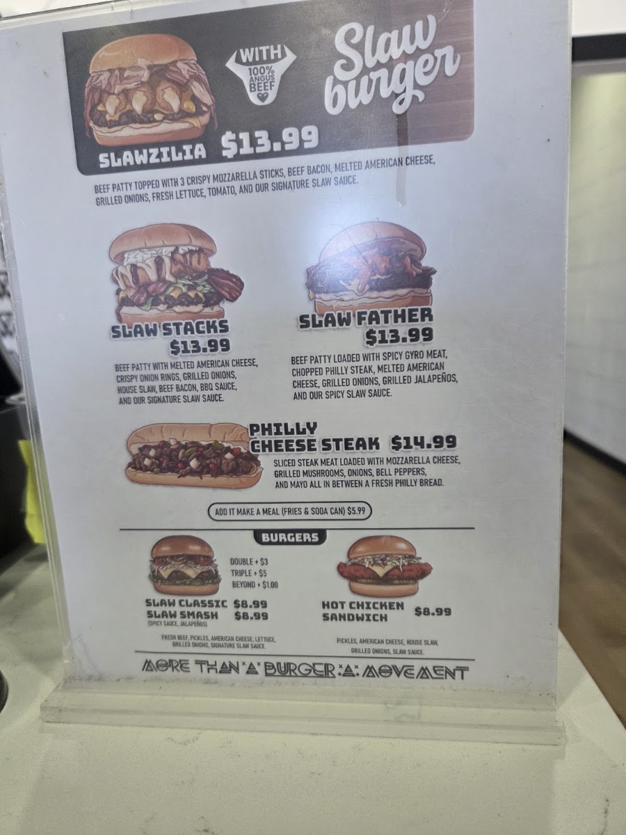 Slaw Burger Palatine menu board