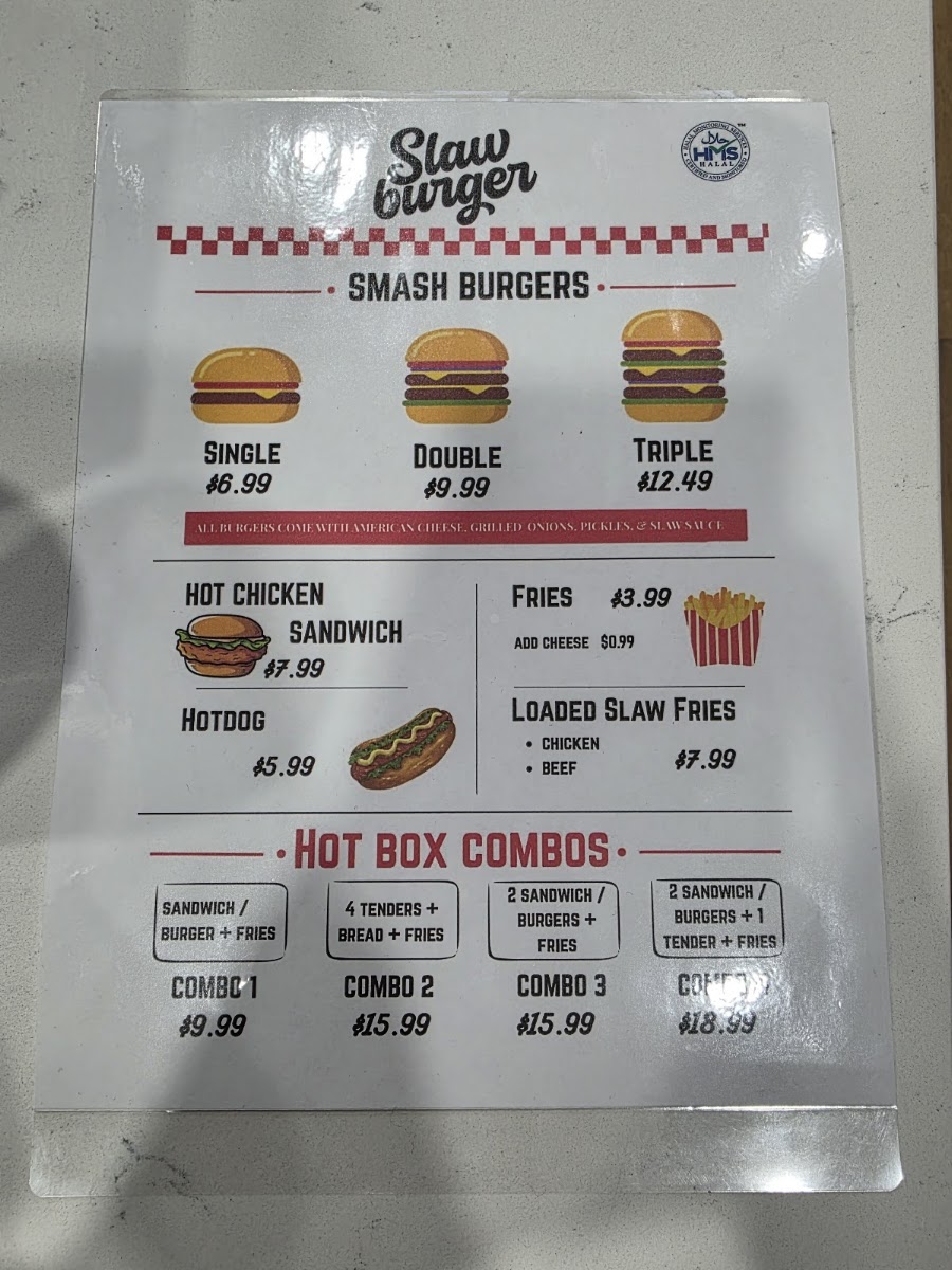 Slaw Burger Palatine menu board