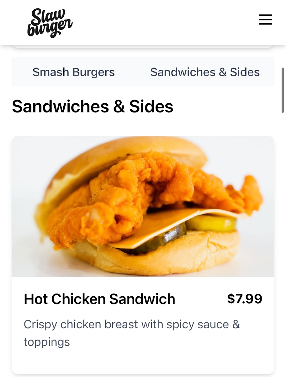 Slaw Burger Palatine menu board