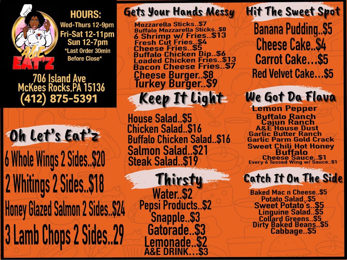 A&E Eat’z menu board