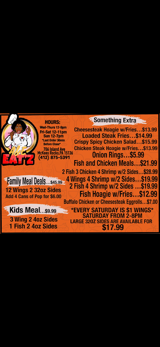 A&E Eat’z menu board