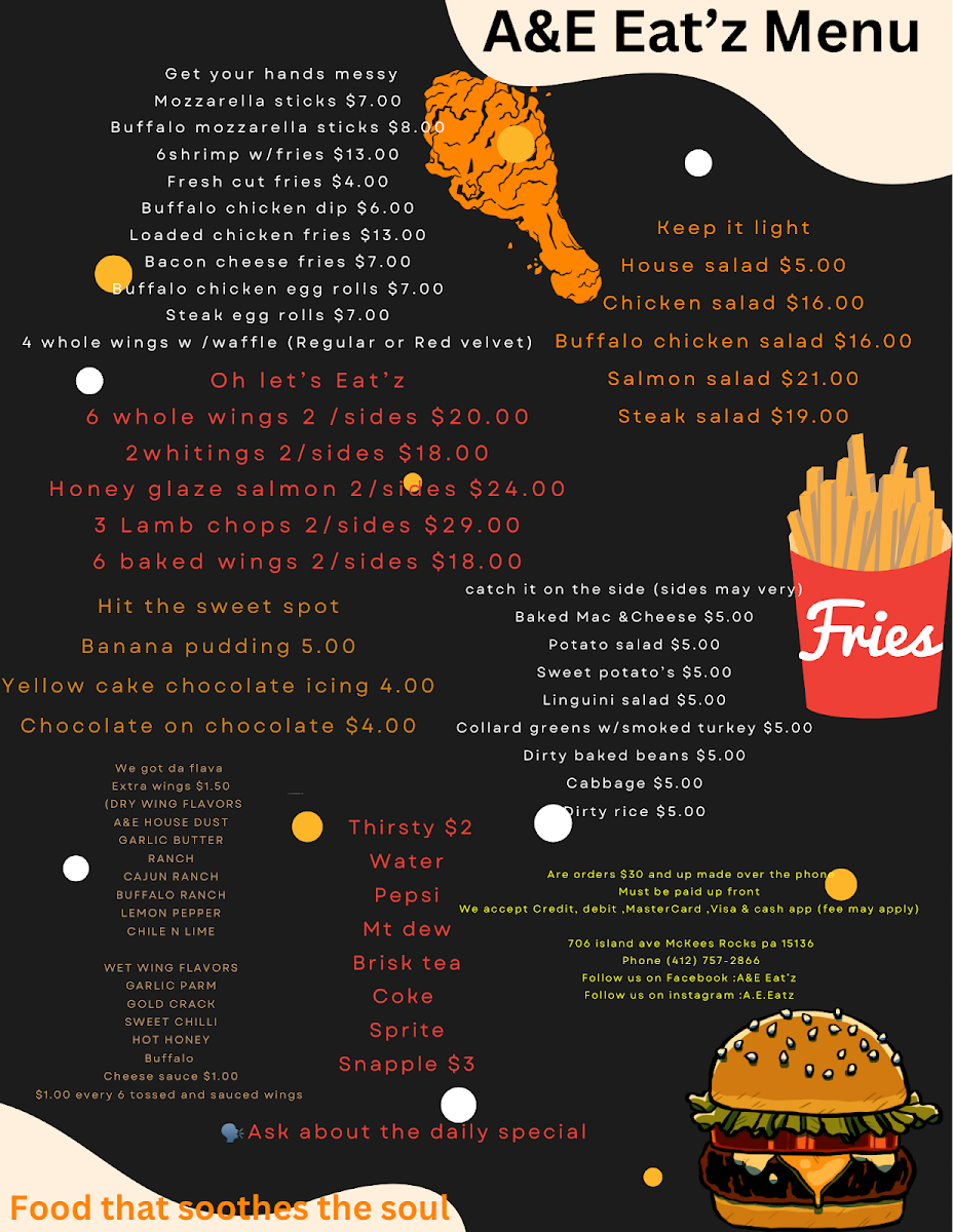 A&E Eat’z menu board