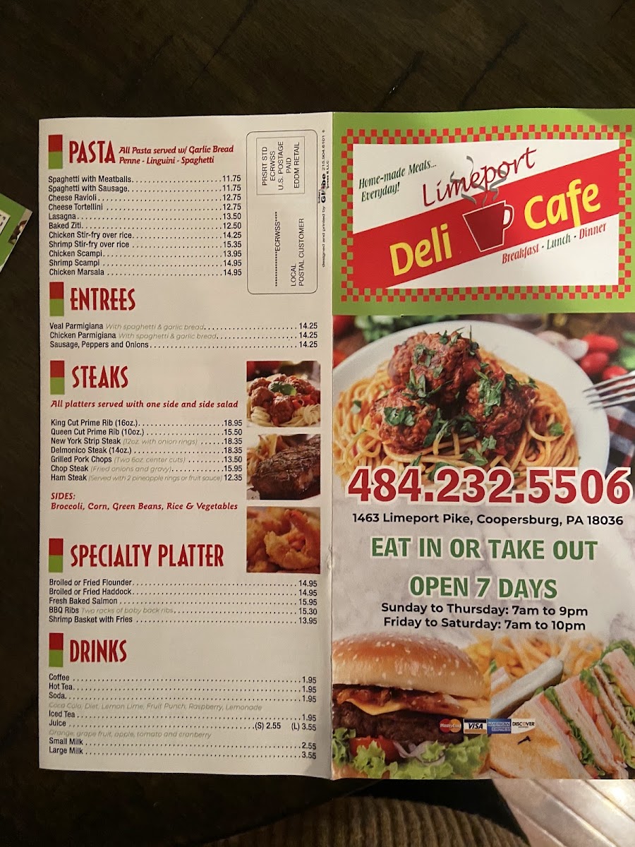 Limeport Family Restaurant menu board