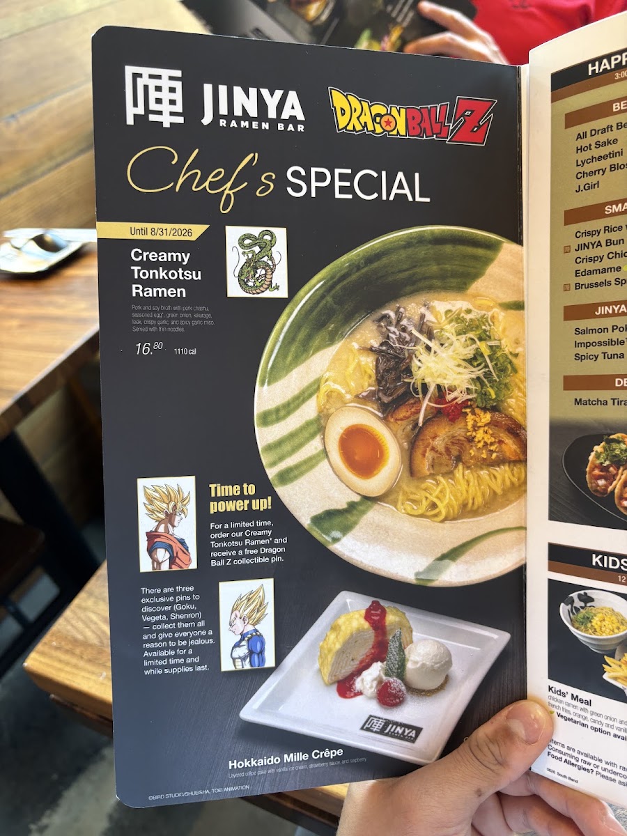 JINYA Ramen Bar - South Bend menu board