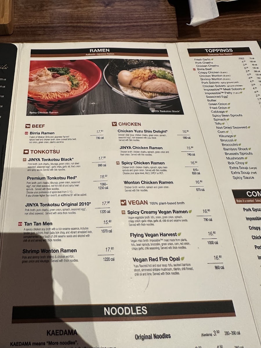 JINYA Ramen Bar - South Bend menu board