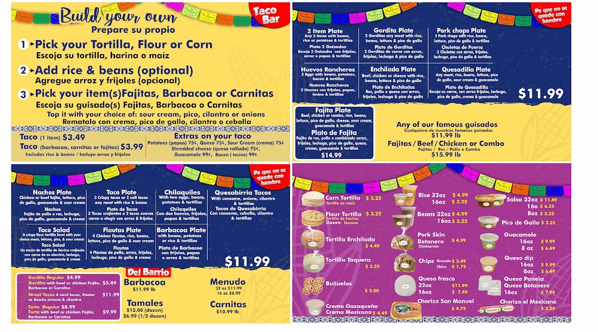 Tortilleria Mi Tierra Caldwell TX menu board