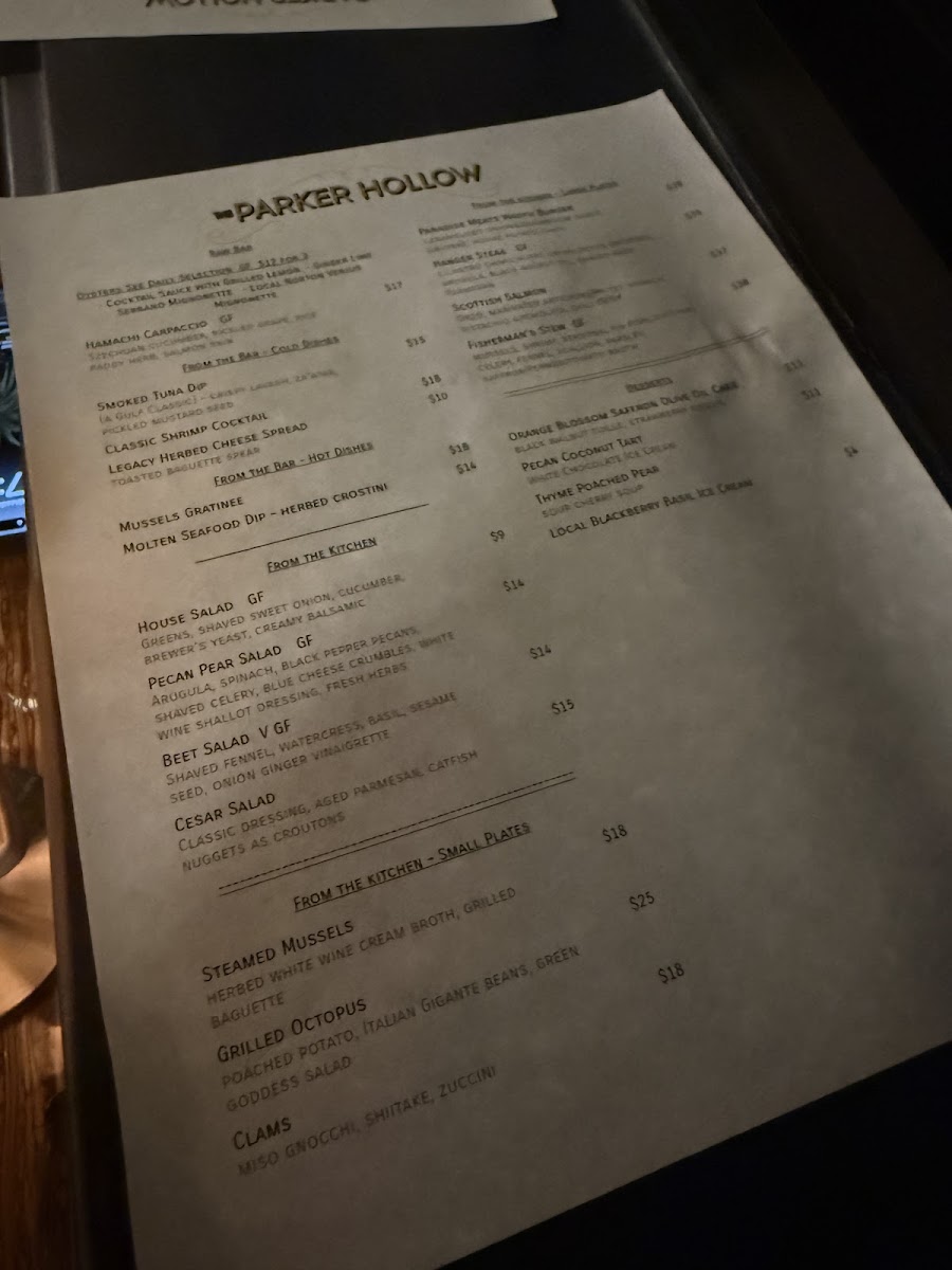 The Parker Hollow menu board