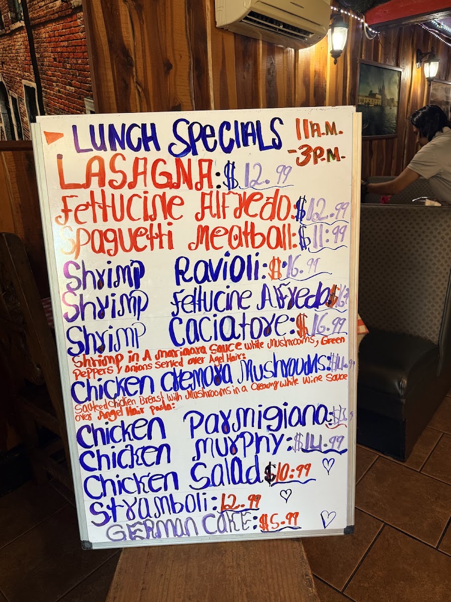 Joe’s Italian restaurant & pizza menu board