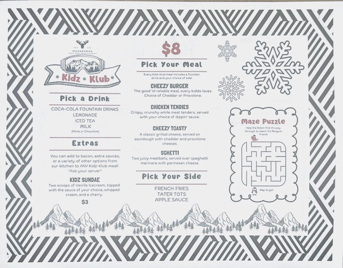 Moosehead bar and resturant menu board