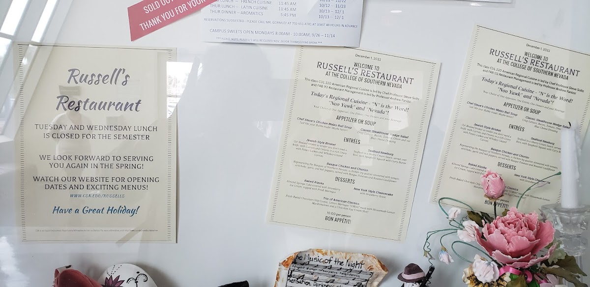 Russell's Restaurant menu board