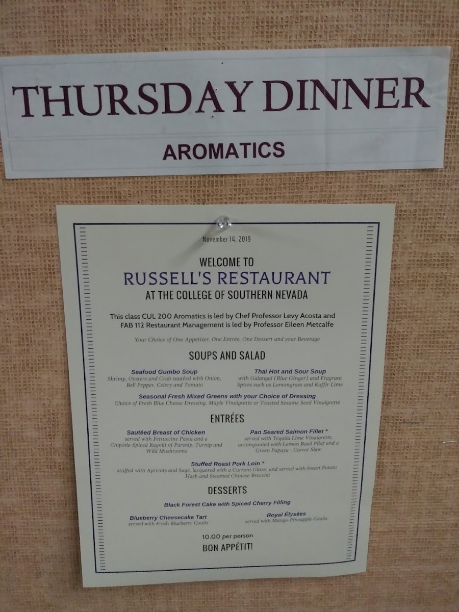 Russell's Restaurant menu board
