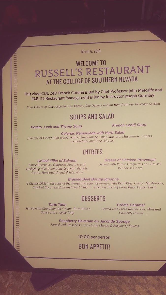 Russell's Restaurant menu board
