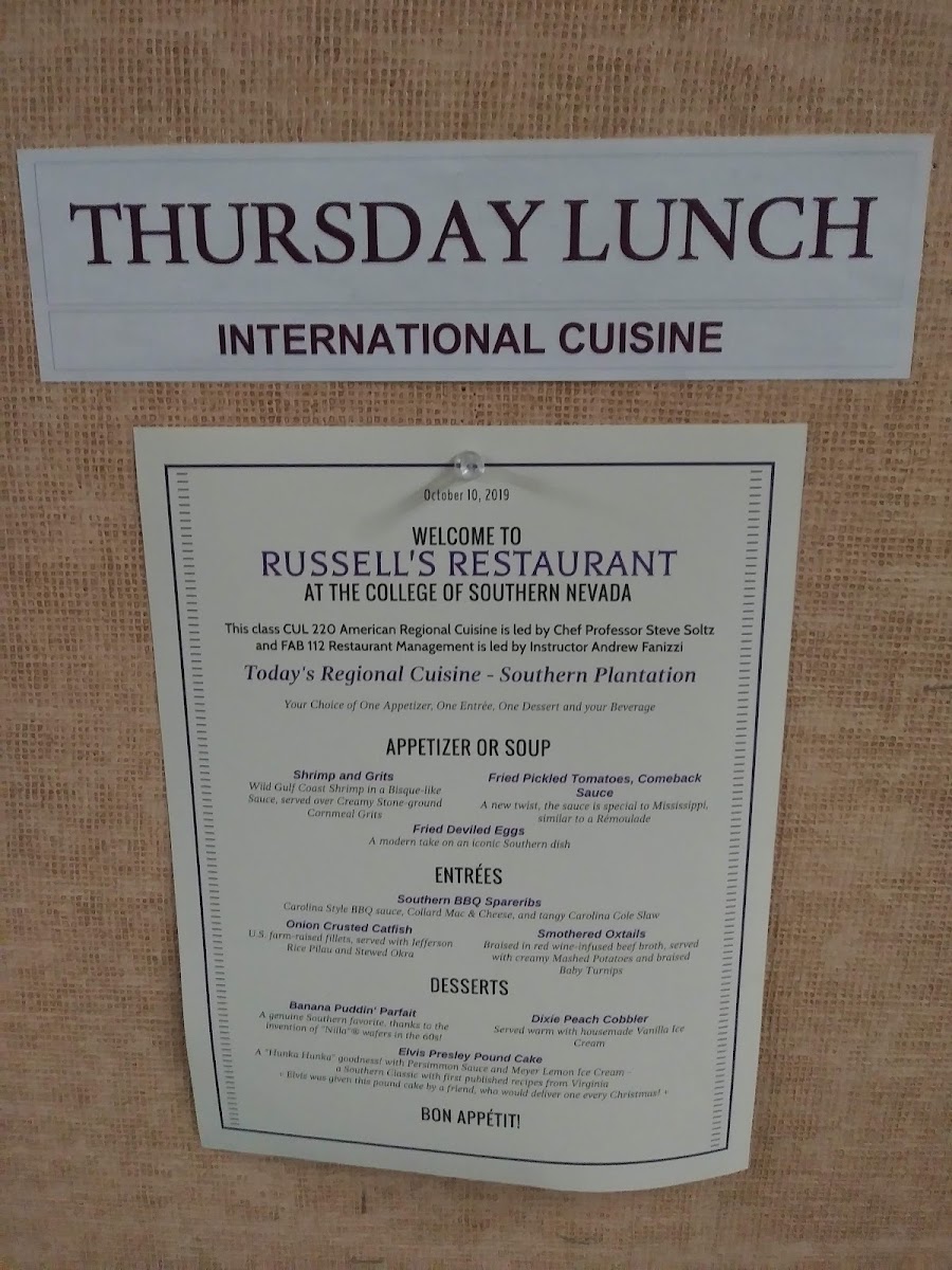 Russell's Restaurant menu board