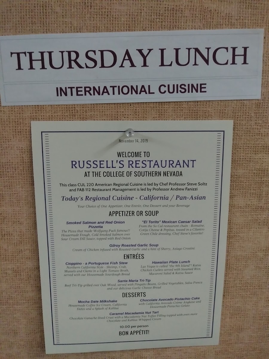 Russell's Restaurant menu board