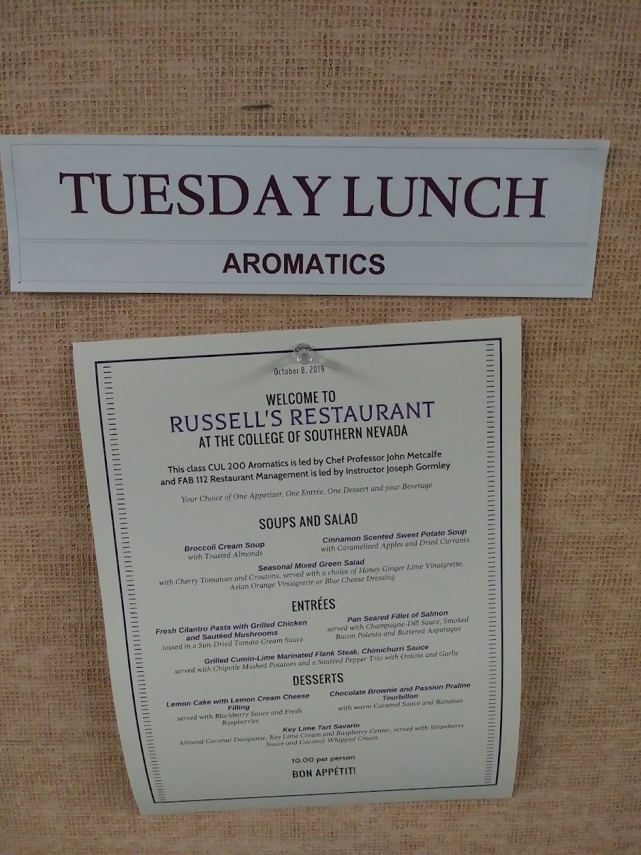 Russell's Restaurant menu board