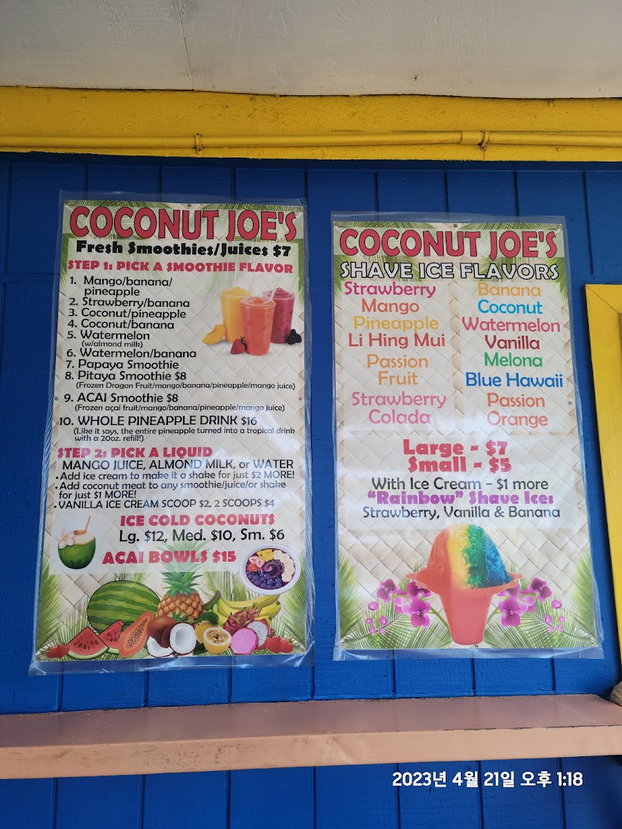 Coconut Joe's menu board