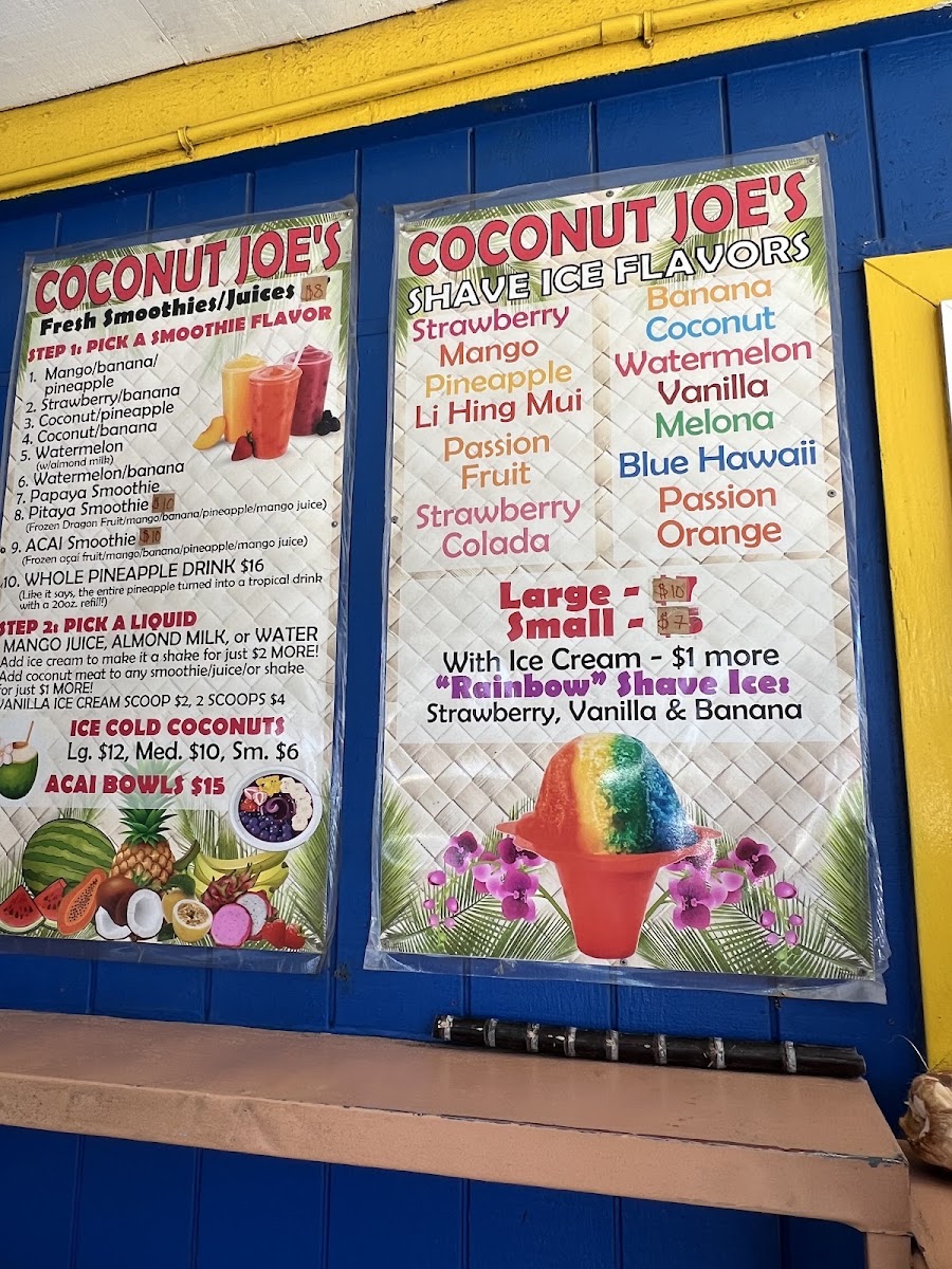 Coconut Joe's menu board