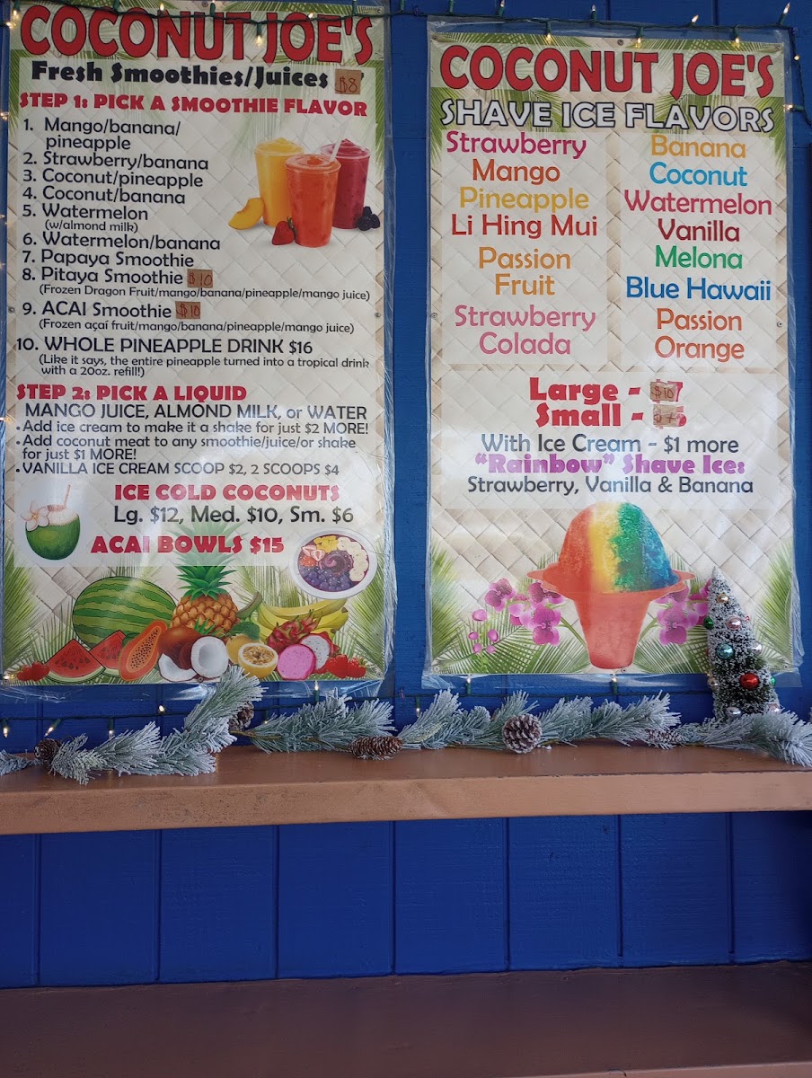 Coconut Joe's menu board