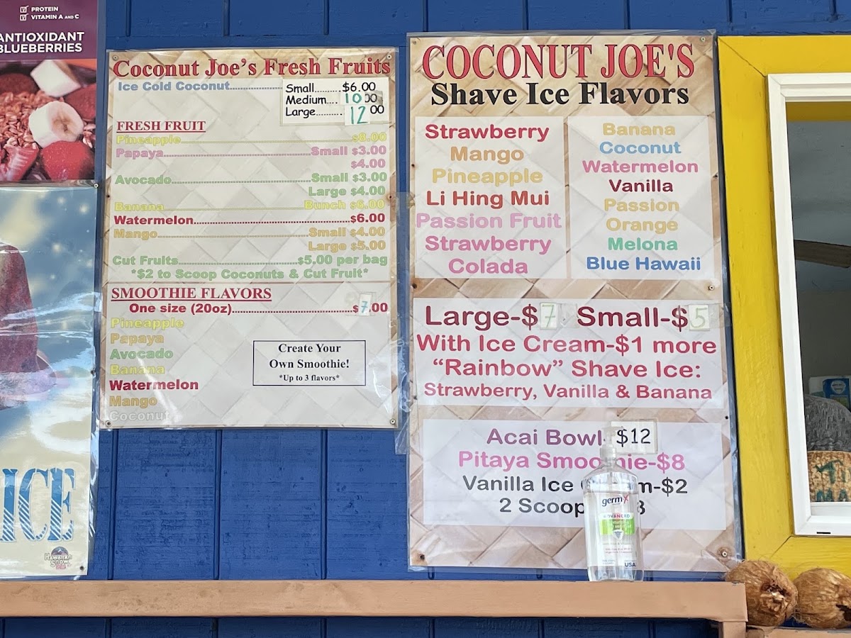 Coconut Joe's menu board