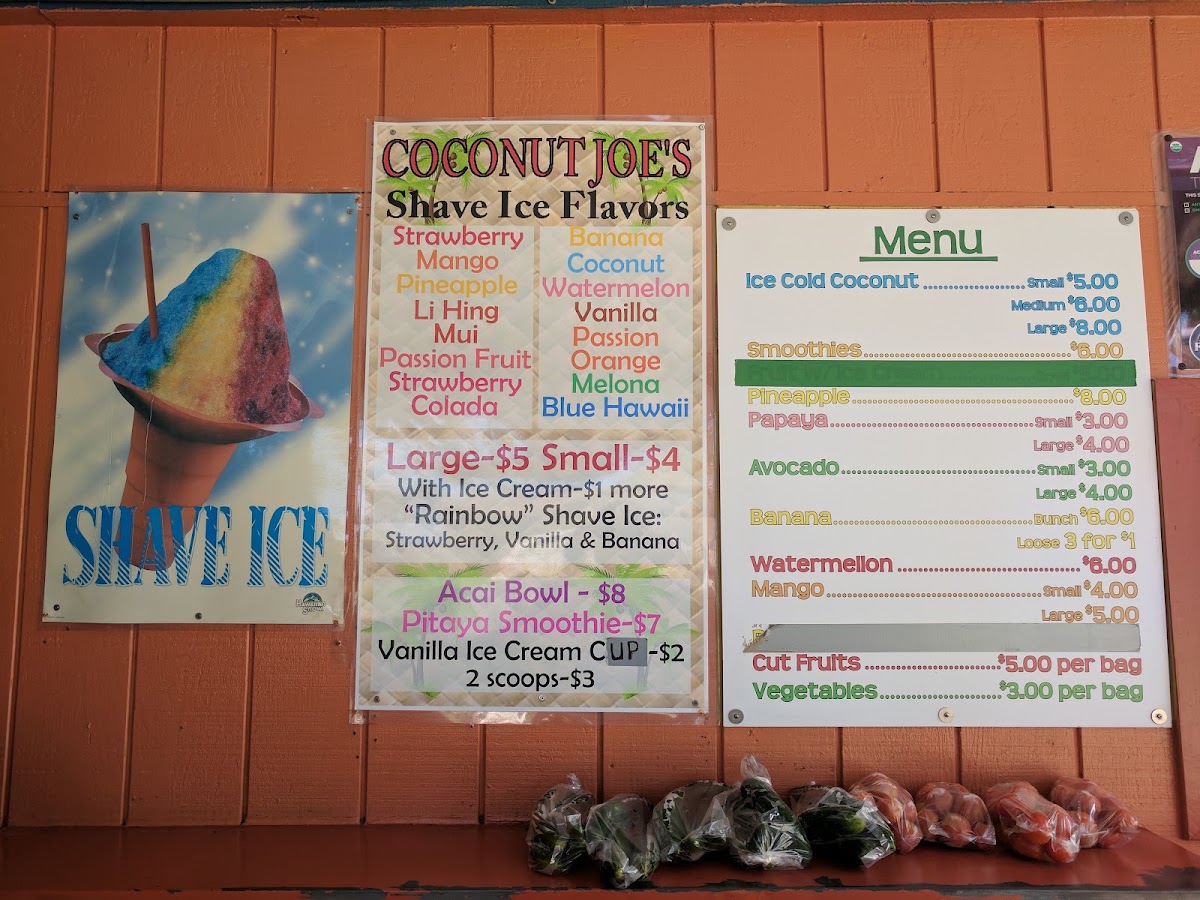 Coconut Joe's menu board