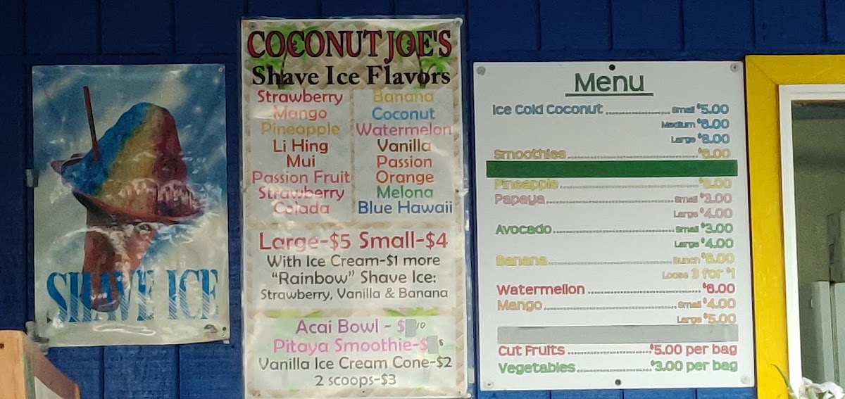 Coconut Joe's menu board