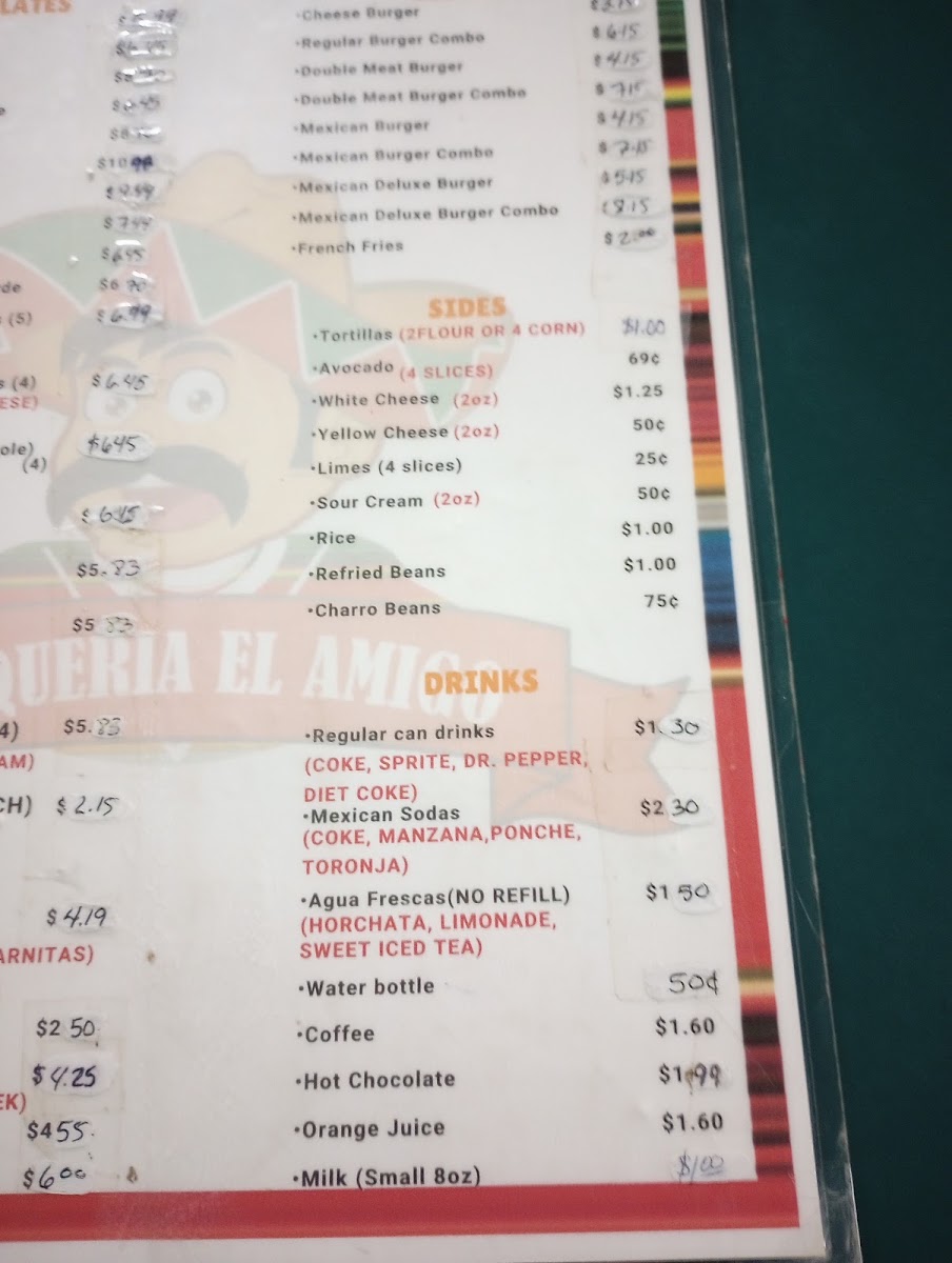 Taqueria El Amigo menu board