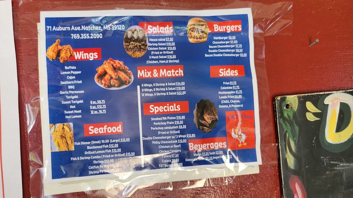 T&T Wings menu board