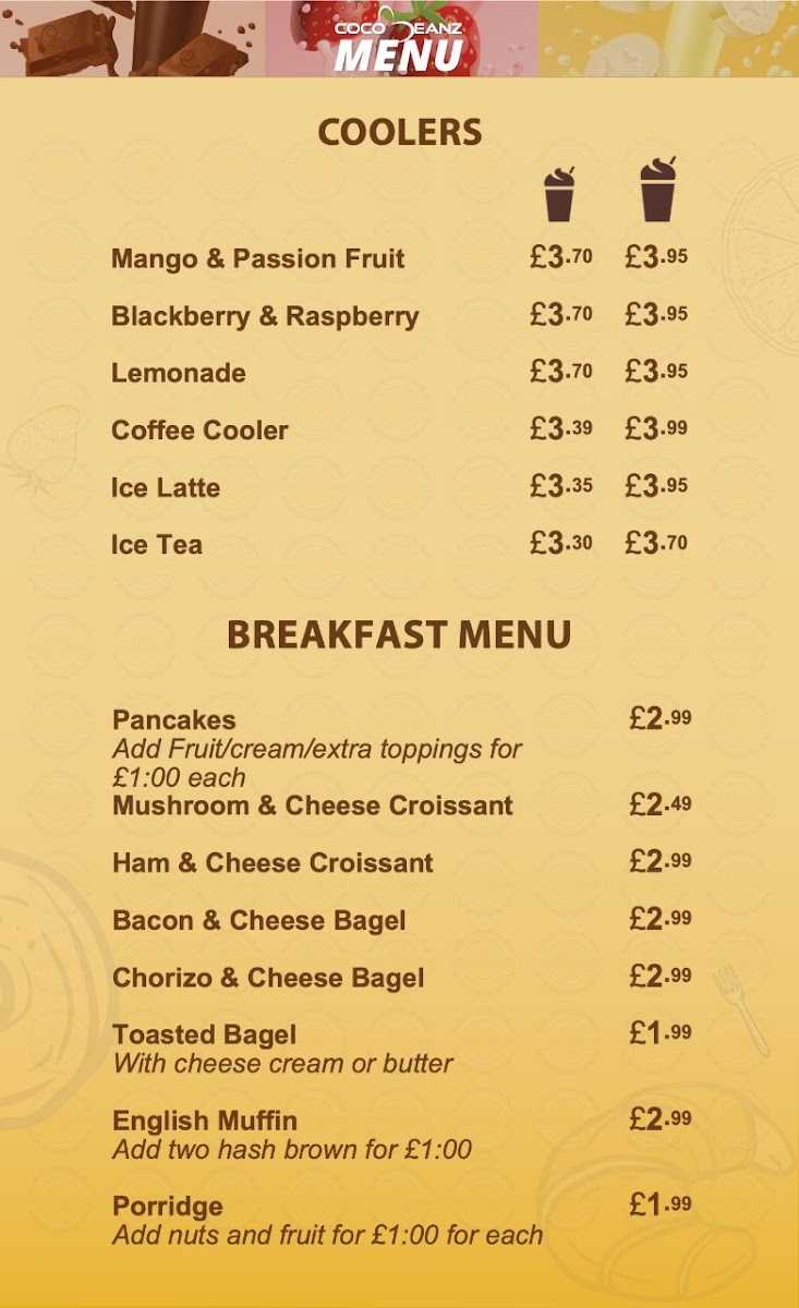 Cocobeanz menu board