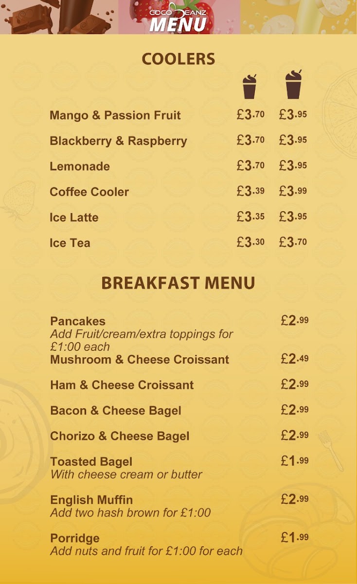 Cocobeanz menu board