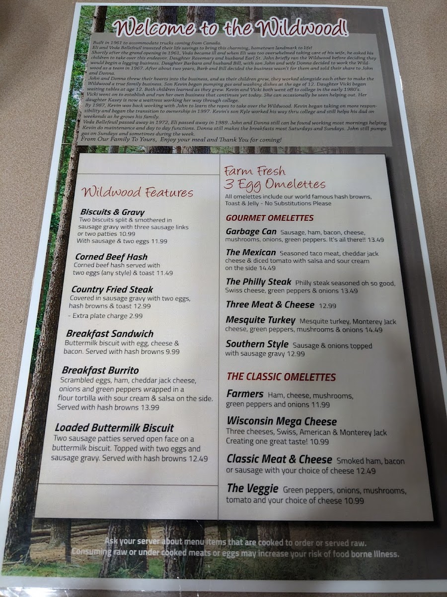 Wildwood Restaurant menu board