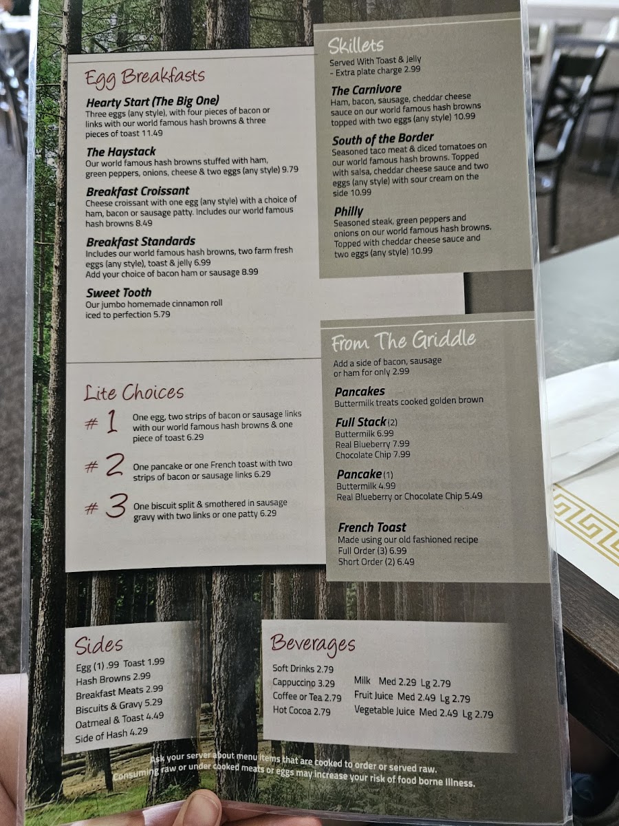 Wildwood Restaurant menu board
